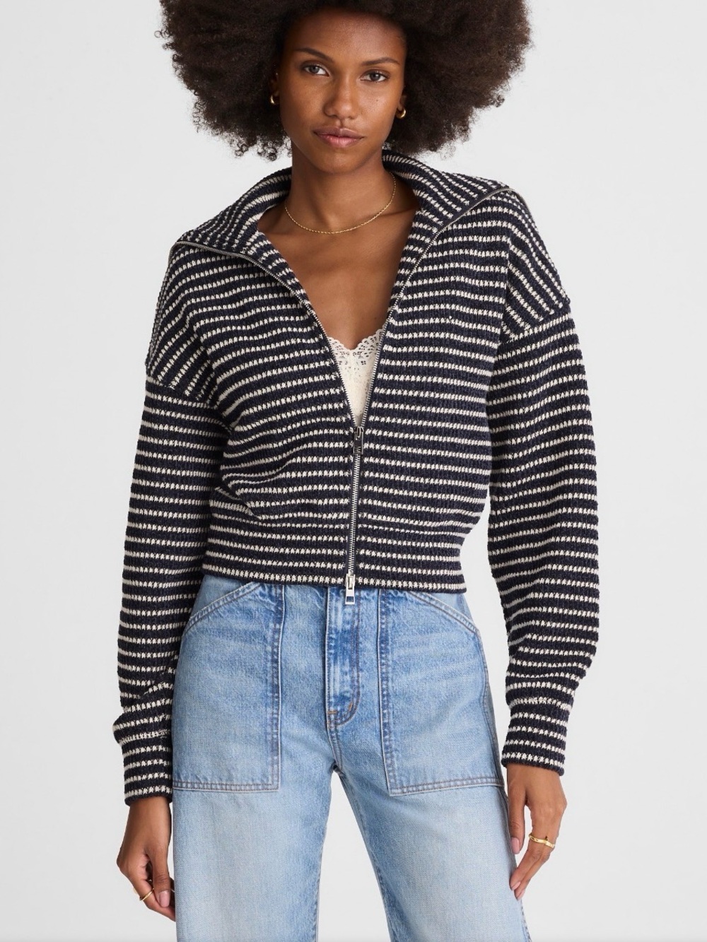 Madewell  Zip-Up Knit Jacket- Black & White